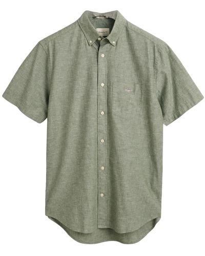 GANT Reg Cotton Linen Ss Shirt - Green