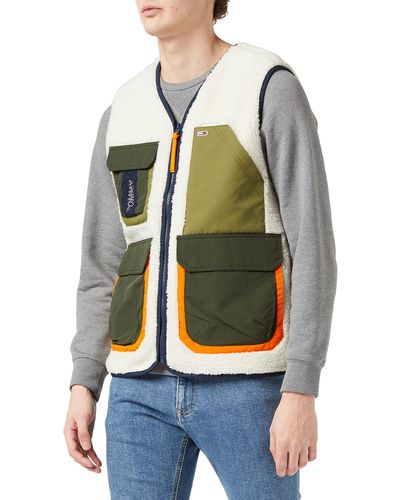 Tommy Hilfiger Tjm Multi Pocket Sherpa Vest Gilet di Pelliccia - Bianco