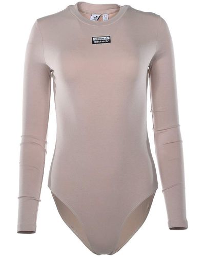 adidas Long Sleeve Logo Bodysuit Ash Pearl Md - Brown