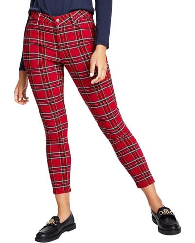 Tommy Hilfiger Printed Pants Casual Plaid Ankle Skinny - Red