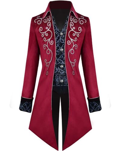 Superdry Lalaluka Veste Frack Steampunk gothique rock de marche impression mode médiéval vintage uniforme smoking manteau uniforme - Rouge