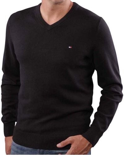Tommy Hilfiger Col en V en Coton Pullovers - Noir