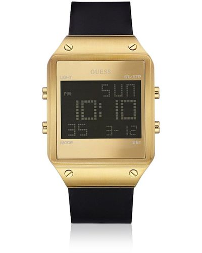 Guess Digitaal Kwartshorloge Voor Met Siliconen Armband W0595g3_gold Tone - Zwart