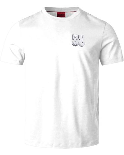 HUGO Stacked Logo Short Sleeve Tshirt Shirt - White