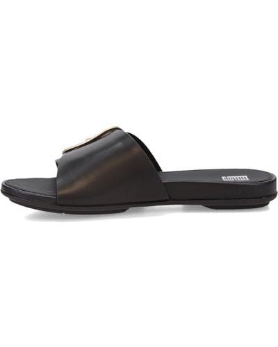 Fitflop Gracie Maxi-buckle Leather Slides Wedge Sandal - Black