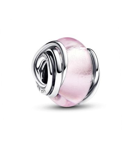 PANDORA Moments Encircled Sterling Silver Charm With Pink Murano Glass And Silver Foil