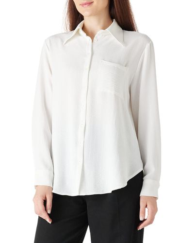 FIND Casual Oversized Button Down V Neck Blouses Shirts - White
