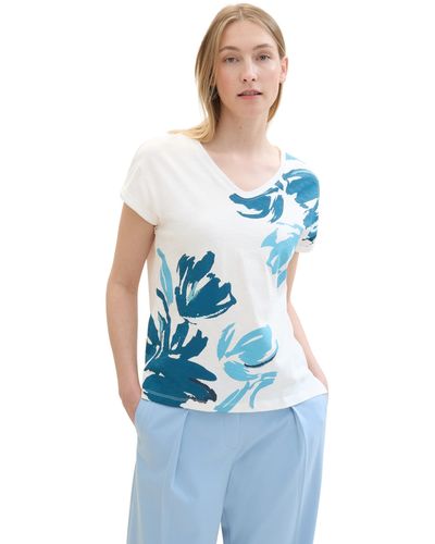 Tom Tailor Basic T-Shirt mit Blumenmuster - Blau