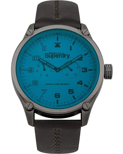 Superdry Analog Quarz Uhr mit Leder Armband SYG208UBR - Blau
