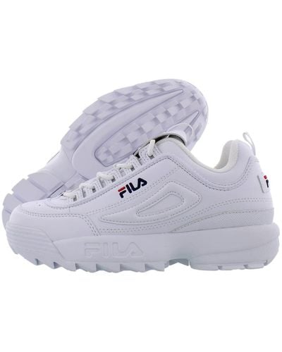 Fila 111 Leather Youth Trainers - White Peacoat Red - Metallizzato