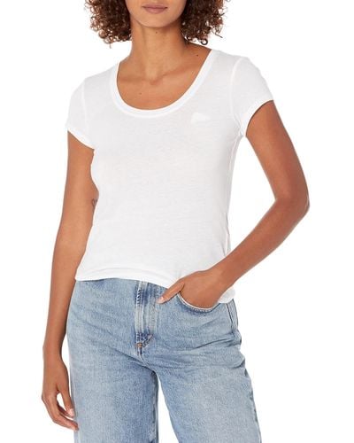 Guess Womens Eco Essential Short Sleeve Script Logo Scoop Neck Tee Shirt - White