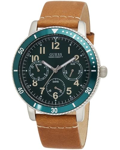 Guess Multi Dial Quartz Watch With Leather Strap W1169g1 - Brown