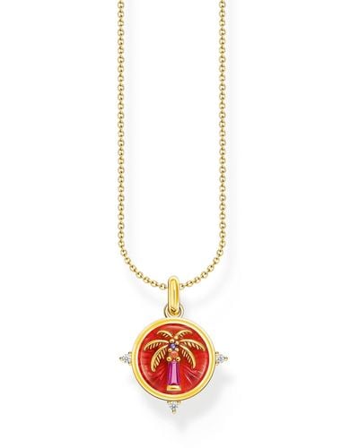 Thomas Sabo Gold-plated Necklace With Palm Tree Pendant And Colourful Stones 925 Sterling Silver - White