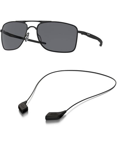 Oakley Sunglasses Bundle: Oo 4124 412401 Gauge 8 Matte Black Grey Accessory Shiny Black Leash Kit - Metallic