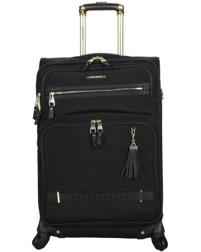 Steve Madden Lightweight 24 Inch Expandable Softside Suitcase - Mid-size Rolling 4-spinner Wheels Checked - Black