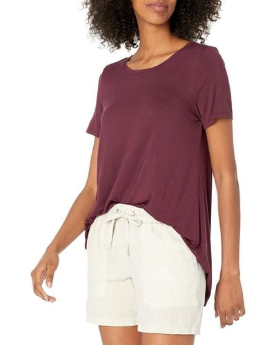 Amazon Essentials Camiseta de manga corta holgada con cuello redondo para mujer - Morado
