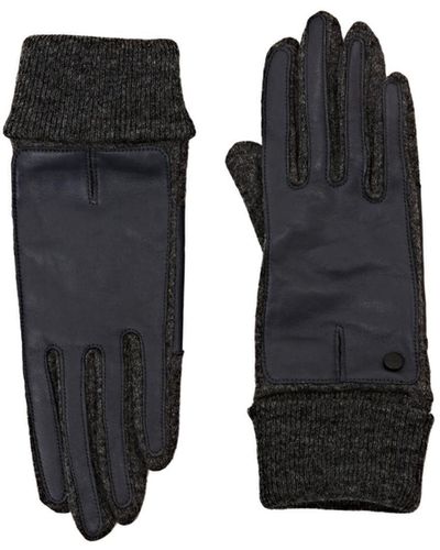 Esprit Gants en maille de laine mélangée et cuir - Noir