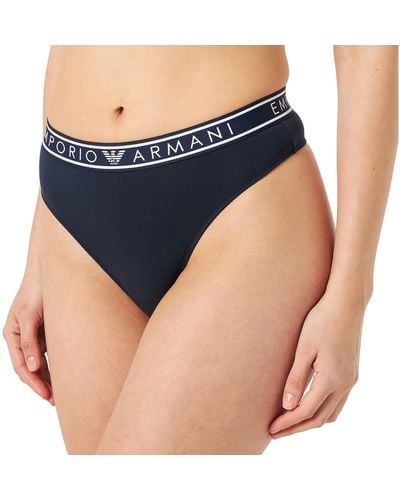 Emporio Armani Womens Icon Logoband Thong Panties - Blue