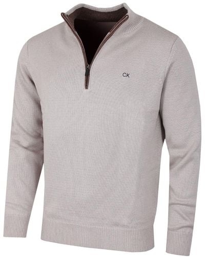 Calvin Klein Mens 2024 1/2 Zip Ck Golf Jumper - Oat - M - Grey