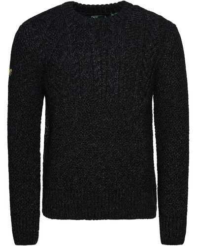 Superdry Cable Knit Jumper Polo - Black
