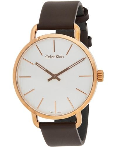 Calvin Klein Analog Quarz Uhr mit Leder Armband K7B216G6 - Mettallic