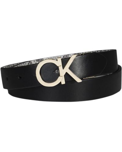 Calvin Klein Ck Logo Plaque Reversible Dress Belt - Black