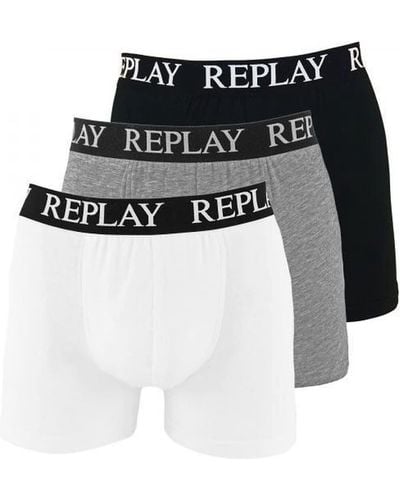Replay Pack Of 3 Basic Boxers Multicoloured - Large, Black/grey/melange/white, Xl