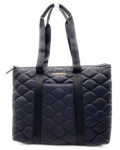 Tommy Hilfiger Black - Handbag - Shopper - Shoulder Bag - Padded Look - 40 X 30 X 17 Cm - Th Logo Metal - Handbag I - Blue
