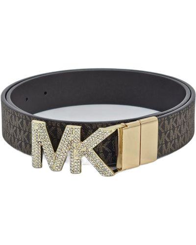 Michael Kors 556332c Brown With Gold Hardware Mk Logo Design Reversible Belt - Black
