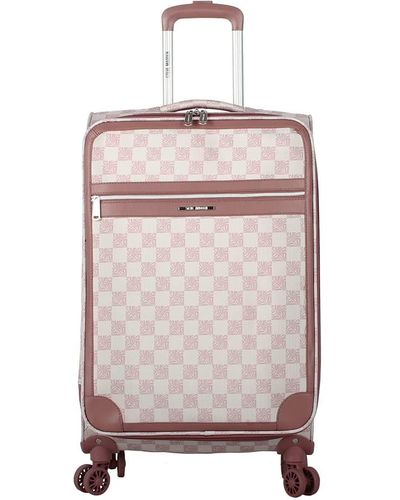 Steve Madden Designer Luggage Collection,lightweight 24 Inch Expandable Softside Suitcase,mid-size Rolling 4-spinner Wheels Checked Bag - Pink