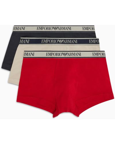 Emporio Armani Three-pack Of Boxer Briefs With Core Logo Waistband - Red