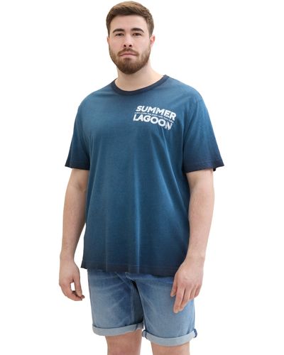 Tom Tailor Plussize Basic T-Shirt im dyed Look - Blau