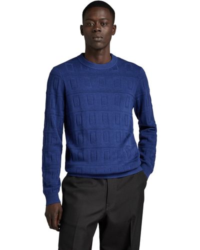 G-Star RAW Table Structure Knitted Jumper - Blue