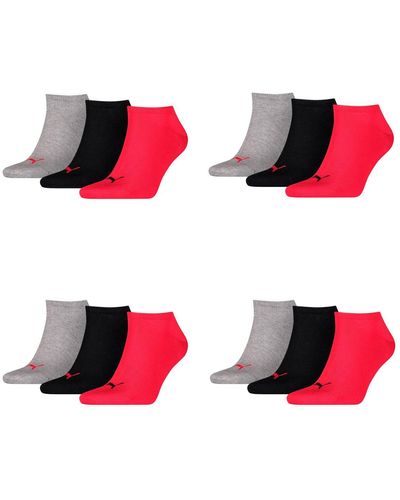 PUMA 12 Paar Sneaker Invisible Socken Gr. 35-49 für Füßlinge - Rot