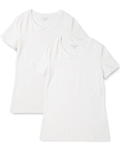 Amazon Essentials T-Shirt Girocollo a iche Corte con Vestibilità Classica Donna - Bianco