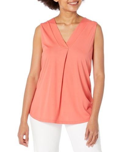 Anne Klein Harmony Knit Pleat Front Shell - Pink