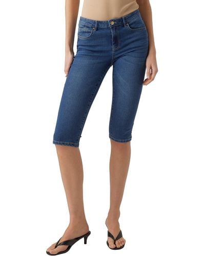 Vero Moda Capri 3/4 Denim Jeans Shorts Kurze Stretch Bermuda Hose Knielang Slim Fit VMJUNE - Blau