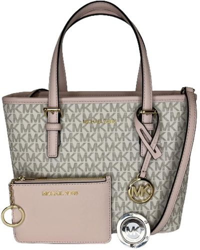 Michael Kors MICHAEL Michael Kors Jet Set Travel MD Dome XCross Crossbody  bundled with SM TZ Coinpouch Purse Hook (Pale Gold/Signature Pale Gold)