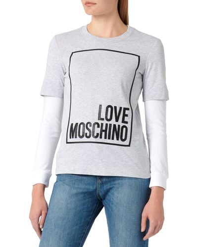 Love Moschino Regular Fit Long Sleeves With Logo Box Design T Shirt - Grau