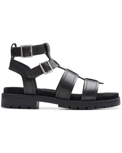 Clarks Orinoco Cove Leather Sandals In Black Standard Fit Size 3