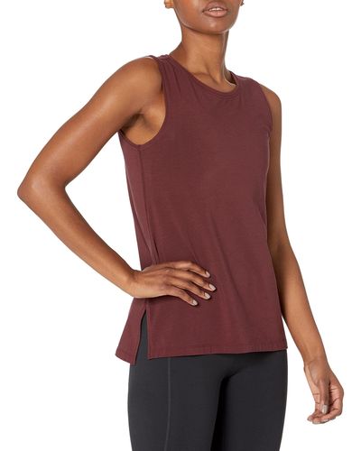 Amazon Essentials Soft Cotton Standard-fit Full-coverage Sleeveless Yoga Tank - Red