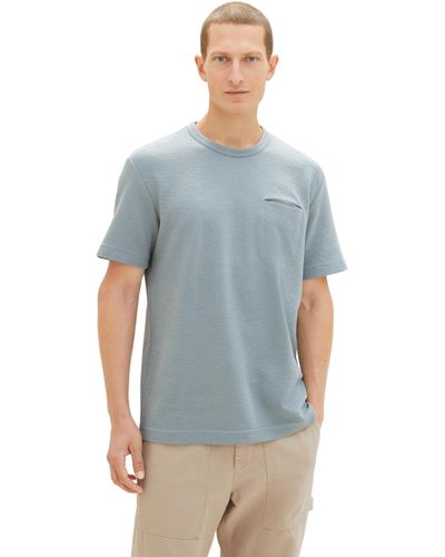 Tom Tailor Basic T-Shirt mit Brusttasche - Blau