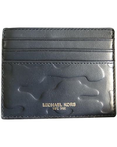 Michael Kors Tall Embossed Leather Card Case Wallet Navy - Grijs