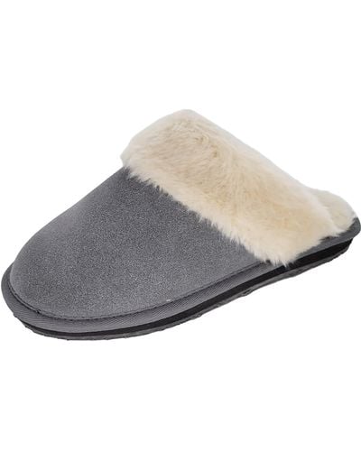 Clarks Plush Faux Fur Trim - Indoor Outdoor House Slippers For - Grey