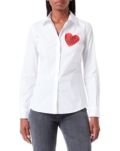 Love Moschino Slim Fit Long Sleeves With Red Heart Print. Shirt - Weiß