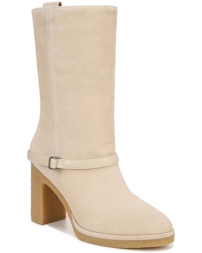 Franco Sarto S Paxton Mid Calf Heeled Gum Sole Boots Ecru White Suede 11 M - Natural