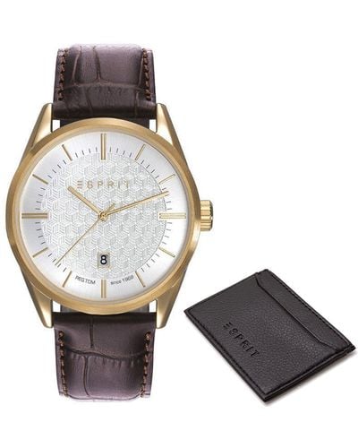 Esprit Analog Klassisch Quarz Uhr mit Leder Armband ES109421002 - Mehrfarbig