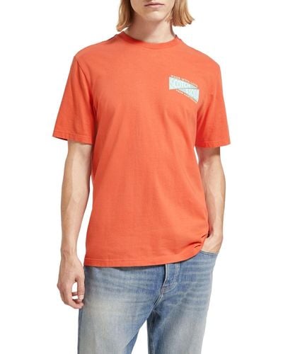 Scotch & Soda Regular Fit Chest Artwork T-Shirt in Organic Cotton - Orange