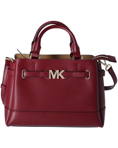 Michael Kors Reed Small Center Zip Logo Riem Satchel Crossbody Donker Kersenleer - Rood