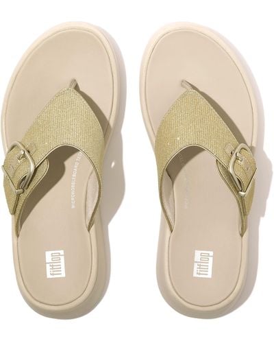 Fitflop F-mode Buckle Shimmerlux Flatform Toe-post Sandals Wedge - Natural